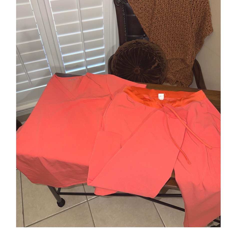 Mandala Scrub Set Coral Orange V-Neck Top Jogger Pants Equa-Tek Large L Mens